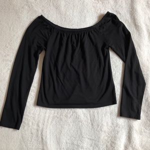 Black Half Sleeve Off-Shoulder Crop